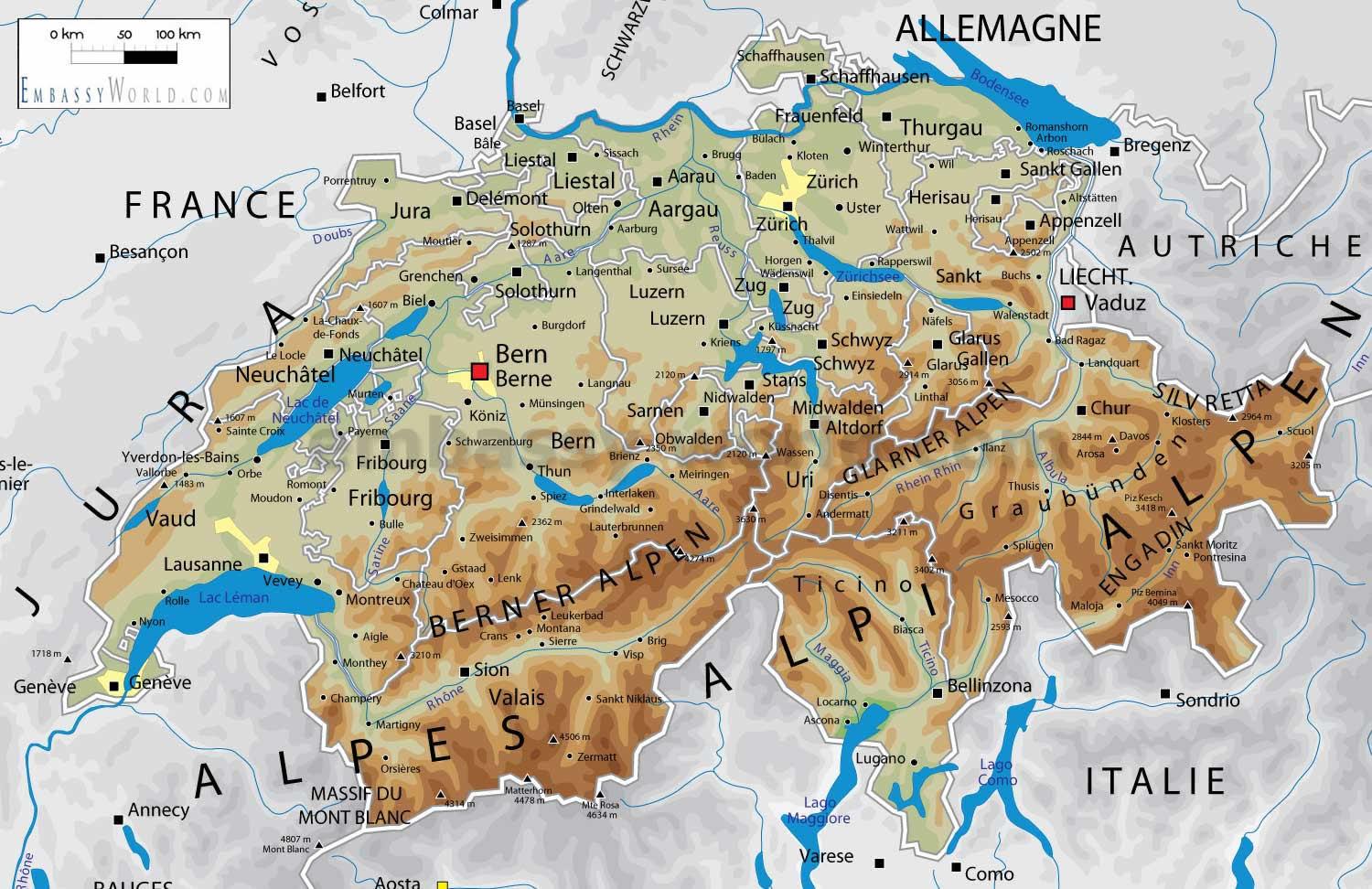 mapa politico de suiza