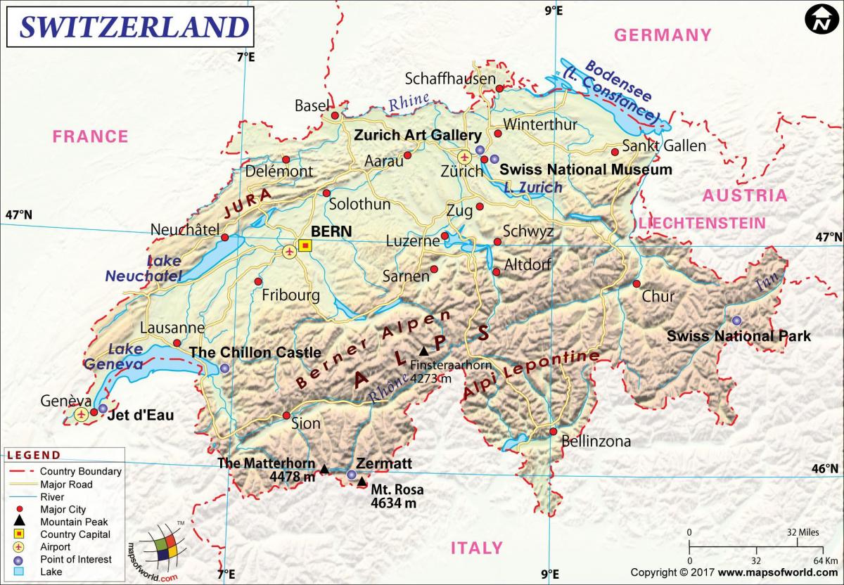 mapa de aeropuertos en suiza