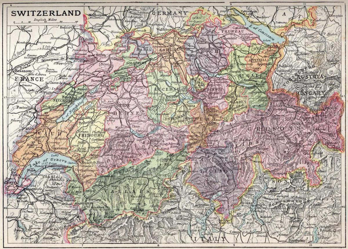 mapa de mapa antiguo de suiza