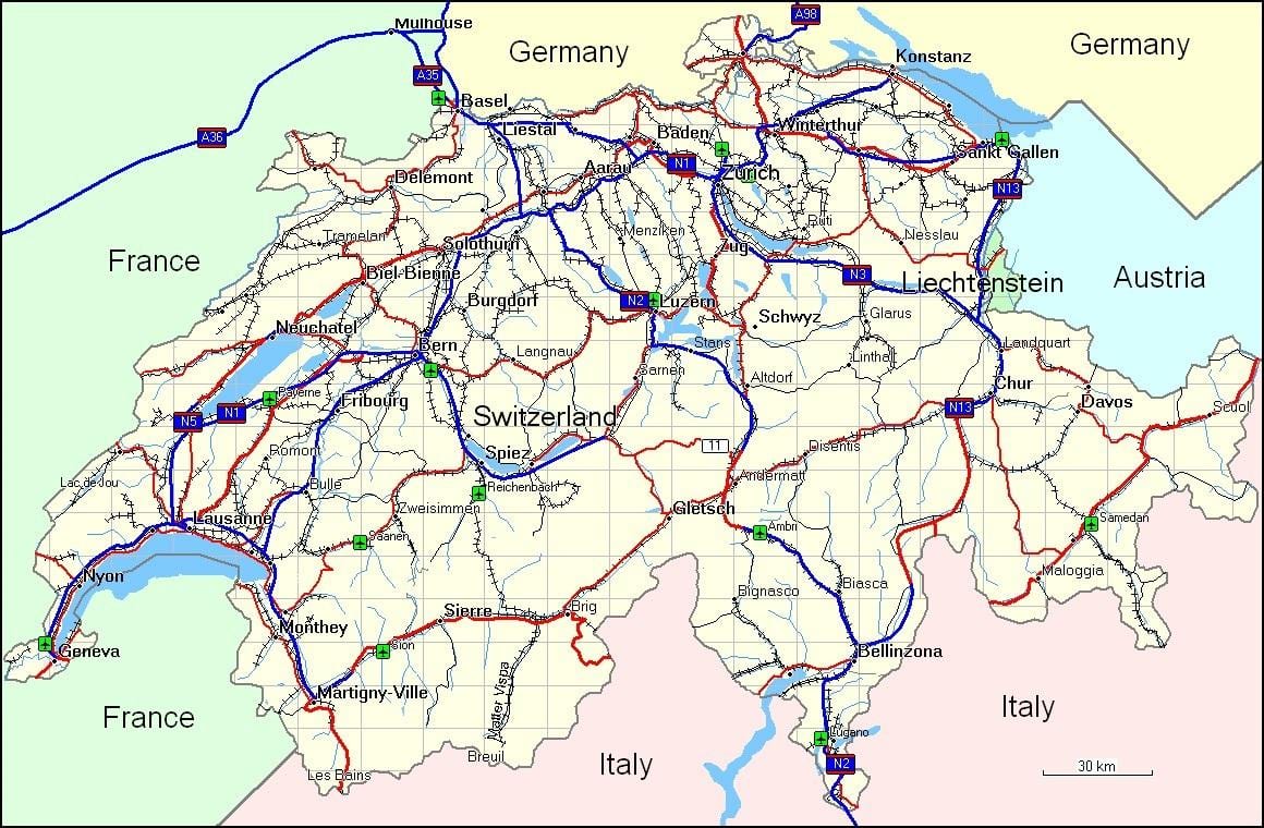 mapa de montañas de suiza