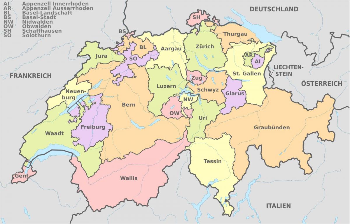 mapa de suiza y alrededores
