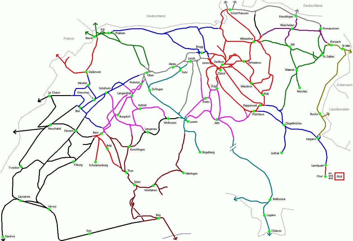mapa de suiza de la estación de tren 