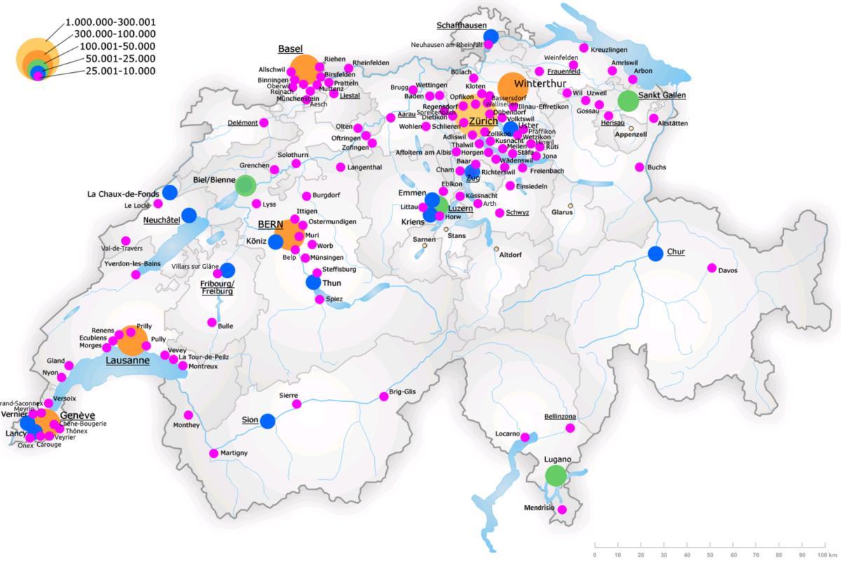 suiza mapa con las principales ciudades