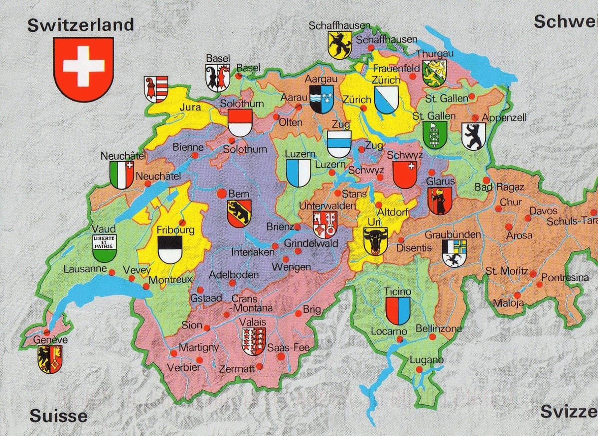 mapa de suiza con lugares de interés turístico