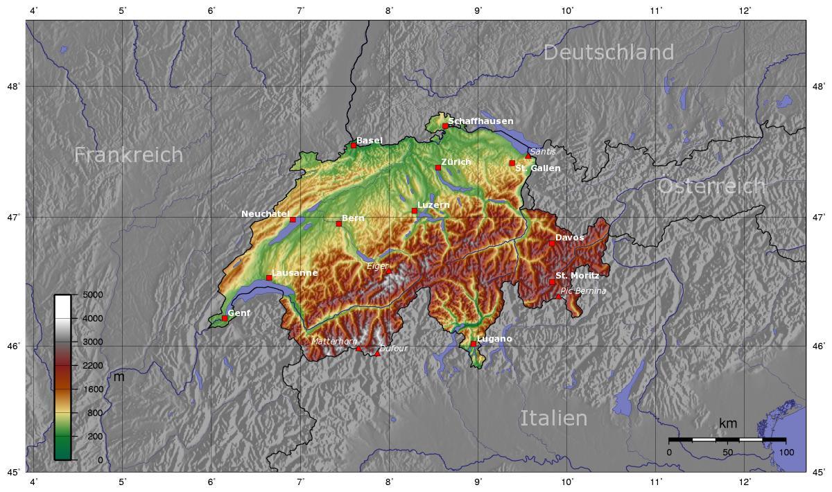 mapa de suiza elevación