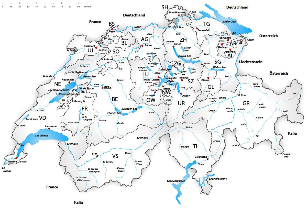 suiza ríos mapa