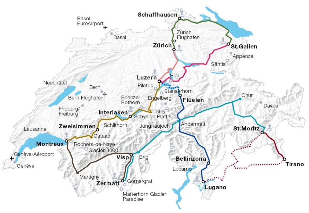 suiza tren panorámico mapa de rutas