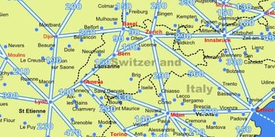 Mapa de suiza mapa con distancias