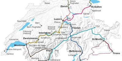Suiza tren panorámico mapa de rutas